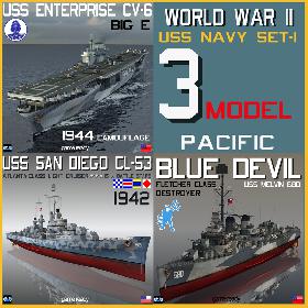 3D model USS NAVY WW II Pacific Set-1